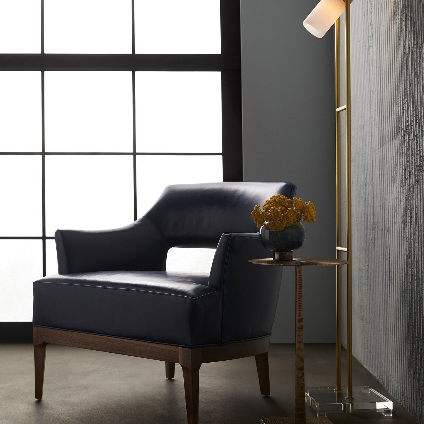 LAURETTE CHAIR INDIGO LEATHER DARK WALNUT