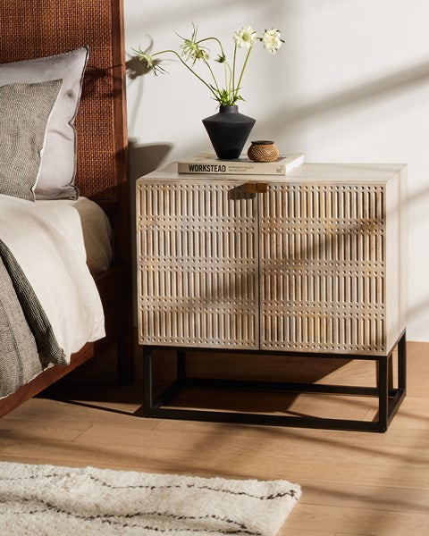 KELBY CABINET NIGHTSTAND - LIGHT WASH CARVED