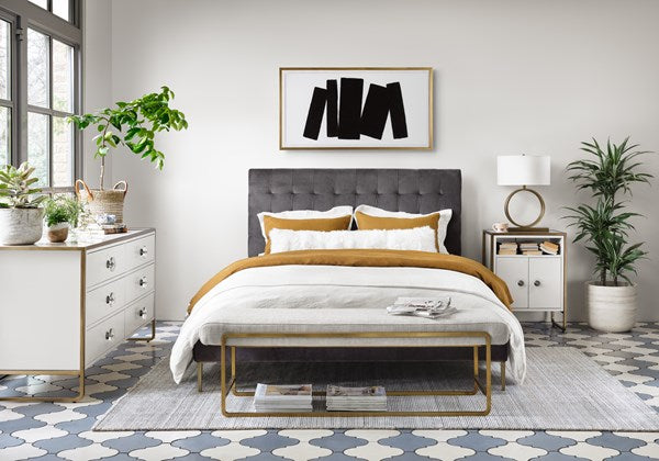 RENNIE BED-GREY VELVET-QUEEN