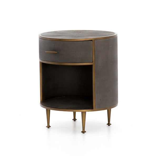 Shagreen Round Nightstand-Grey Shagreen