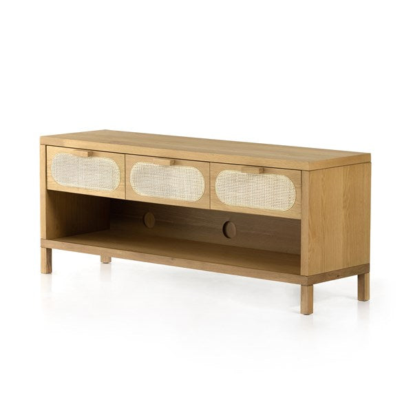 Allegra Media Console-Honey Oak Veneer