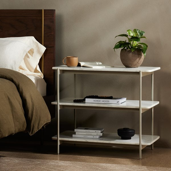 JASPER NIGHTSTAND - IVORY IRON W/ POLISHED WHITE MARBLE