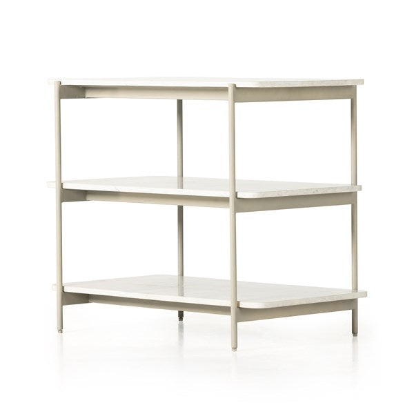 JASPER NIGHTSTAND - IVORY IRON W/ POLISHED WHITE MARBLE