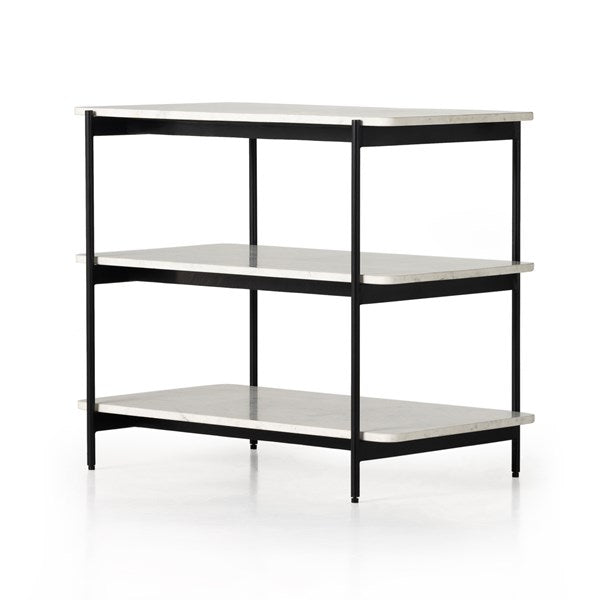 JASPER NIGHTSTAND - IRONE MATTE BLACK W/ POLISHED WHITE MARBLE