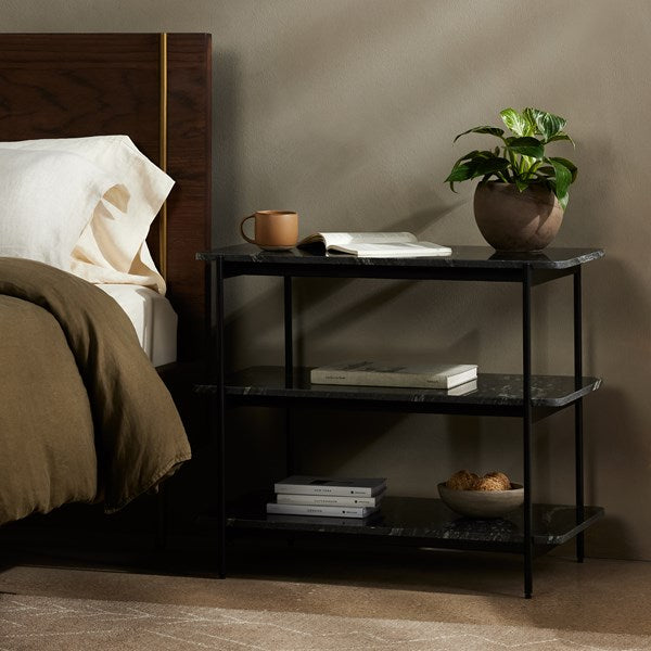 JASPER NIGHTSTAND - IRON MATTE BLACK W/ POLISHD BLACK MARBLE