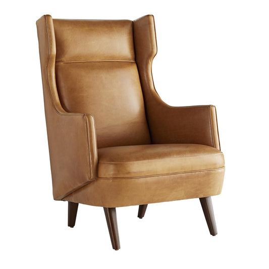 BUDELLI WING CHAIR COGNAC LEATHER DARK WALNUT