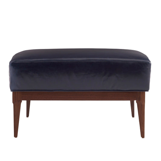 LAURETTE OTTOMAN INDIGO LEATHER DARK WALNUT