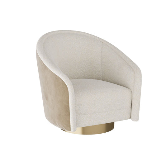 ALJONA SWIVEL CHAIR CREAM SHERPA OYSTER LEATHER