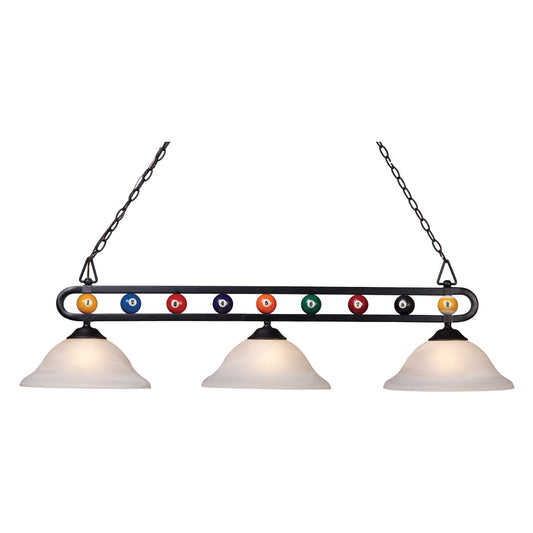 BILLIARD MOTIF 51'' WIDE 3-LIGHT LINEAR CHANDELIER