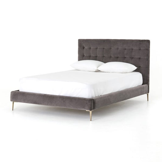 RENNIE BED-GREY VELVET-QUEEN