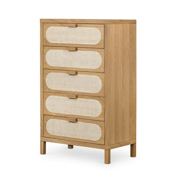 Allegra 5 Drawer Dresser-Natural Cane