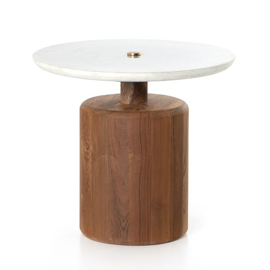 Rondell End Table-Honed White Marble