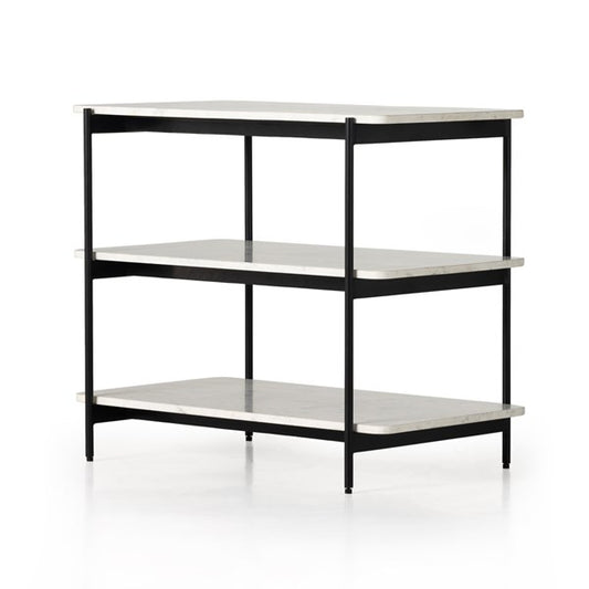 JASPER NIGHTSTAND - IRONE MATTE BLACK W/ POLISHED WHITE MARBLE