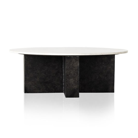 Terrell Round Coffee Table-Plsh White