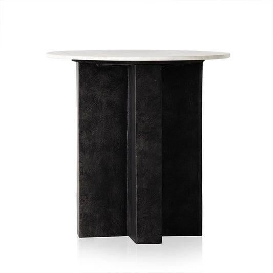 Terrell Round End Table-Plsh White