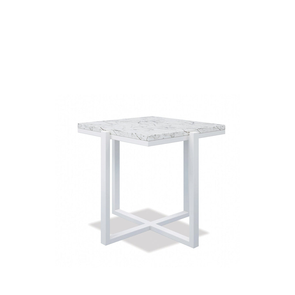 Square End Table with Honed Carrara Marble Top