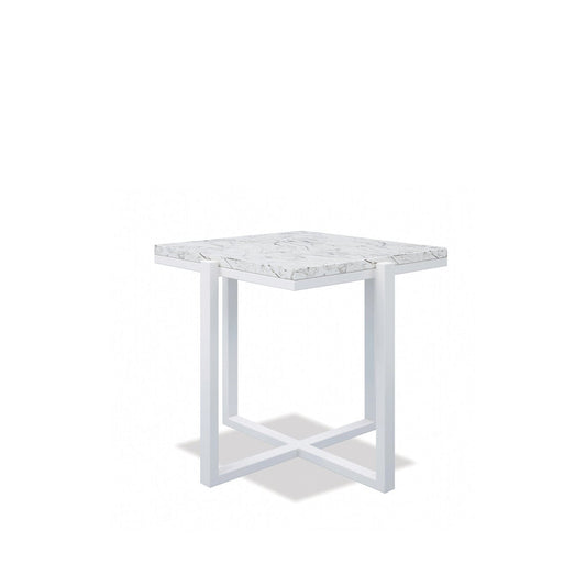 Square End Table with Honed Carrara Marble Top